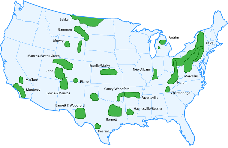 Запасы сланцевого газа в США
